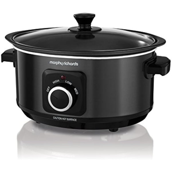 Morphy Richards 3.5L Sear & Stew Slow Cooker, Shatter Resistant Aluminium Pot, 3 Heat Settings, Hob Proof, Easy Clean, 163W, Black, 460012