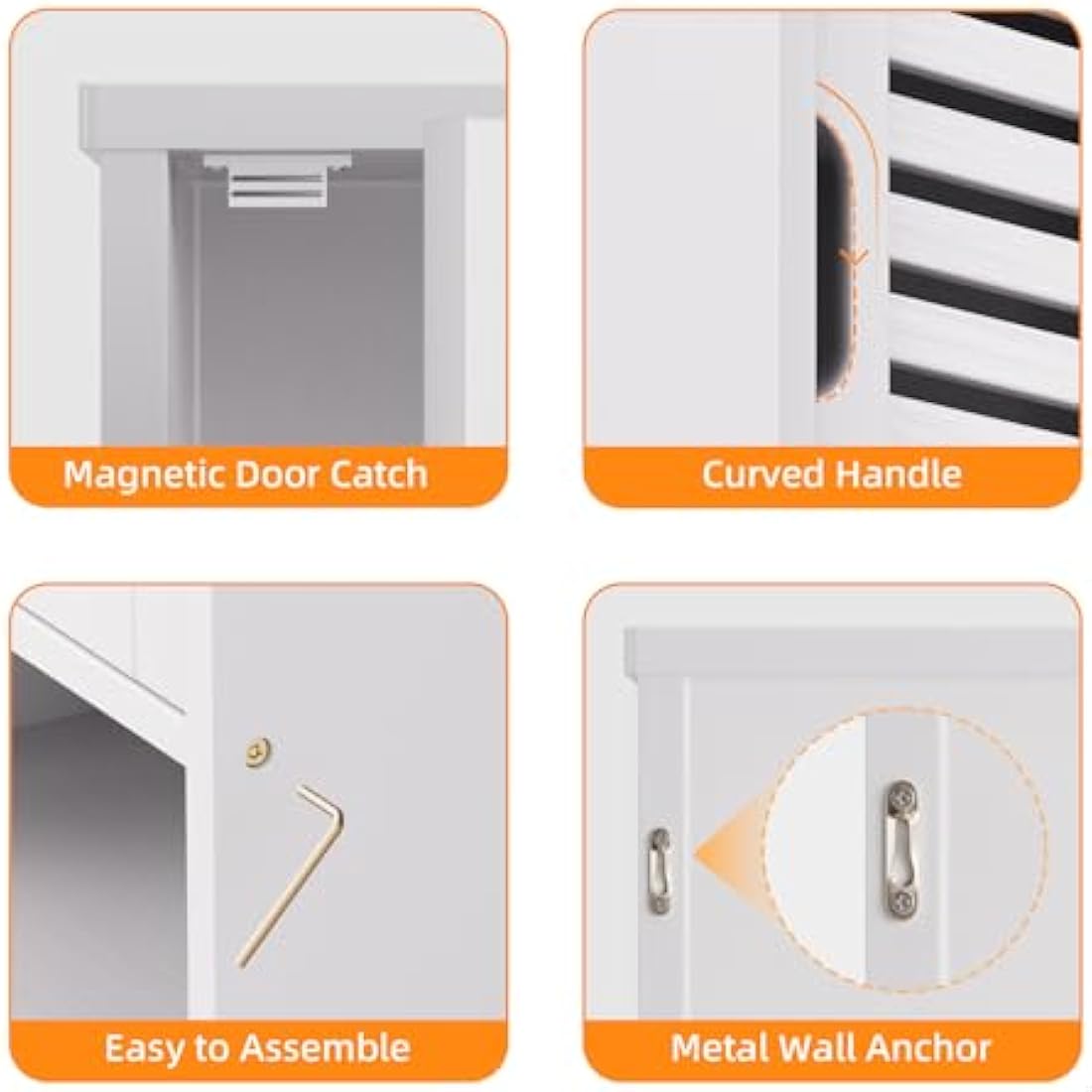 HITNET White Bathroom Wall Cabinet, Bamboo Medicine Cabinet, Single Door Hanging Storage Cupboard with Adjustable Shelf