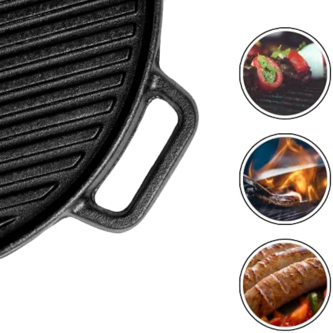Double Sided Cast Iron Griddle Pan for BBQ - 30 cm