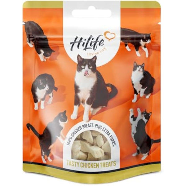 HiLife Chicken Breast Cat Treats, Freeze Dried & Grain Free Chicken Treats for Adult Cats, Made With 100% Natural Ingredients, Suitable for Indoor & Outdoor Cats (12 Bags x 10g)