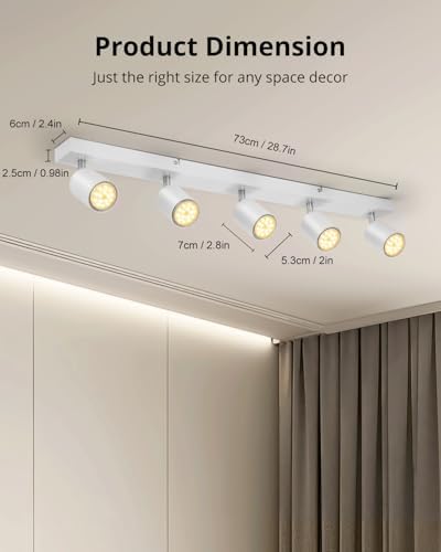 Gr4tec Ceiling Spotlights 5 Way, Modern LED Ceiling Lights Fitting White, Kitchen Spot Lights Including 5 X 6W GU10 Bulbs Warm White 2700K 550lm, Adjustable Spot Lights Bar for Bedroom Living Room
