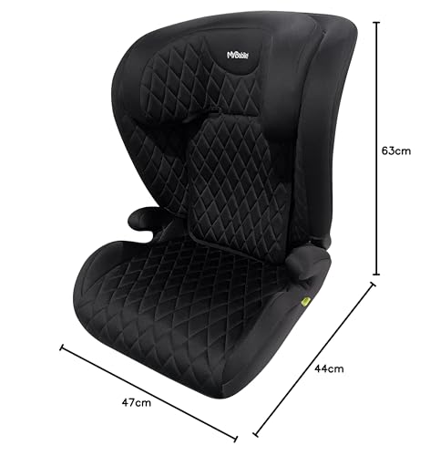 My Babiie Highback Booster Car Seat - ISOFIX, 100-150cm (Approx. 4-12 Years, Group 2/3), i-Size R129, Adjustable Child High Back Seat, Padded, 10 Position Headrest - Black Quilted