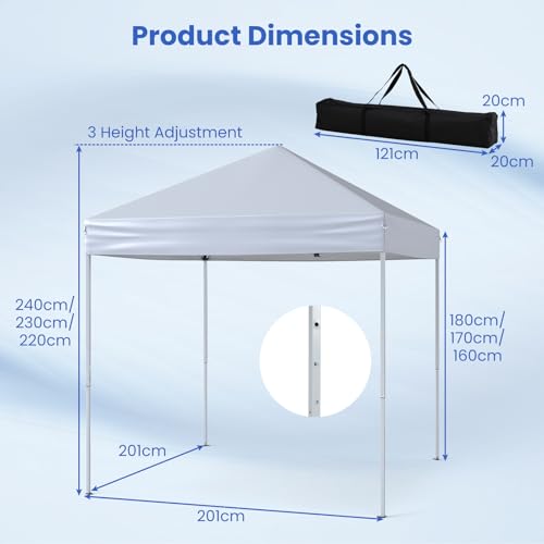COSTWAY 2m x 2m Pop up Gazebo, 3-Position Height Adjustable Commercial Instant Canopy Tent with Carry Bag, Garden Patio Sun Shelter for Camping BBQ Party (Blue, 198 x 198 x 190-244 cm)