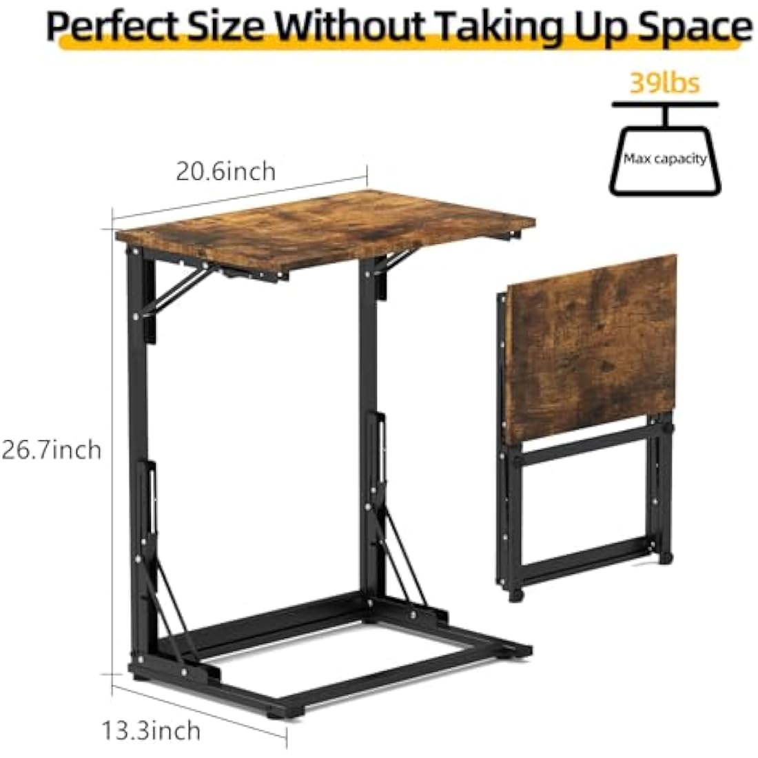 MOXYOY C-Shaped Side Table,Foldable Laptop Table,Sturdy Steel Frame Base Support,Easy to Assemble,Suitable for Living Room,Bedroom,Bathroom,Balcony