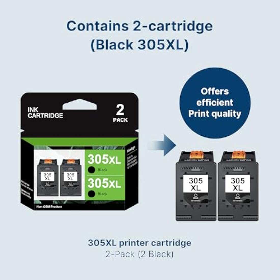 305XL Ink Cartridges Black Replacement for HP 305 Ink Cartridge,305 Printer Cartridges for HP DeskJet 2710 2720e 2722 2700 DeskJet Plus 4100 4120 Envy 6000 6020e Pro 6400 6430 Printer(2 Black)