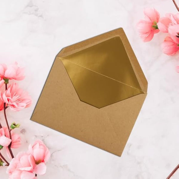 Envelopes DIN C6-114 x 162 mm â€“ 11.4 x 16.2 cm, wet adhesive, gold-silver metallic lining 100 Umschläge Kraftpapier Braun | Gold