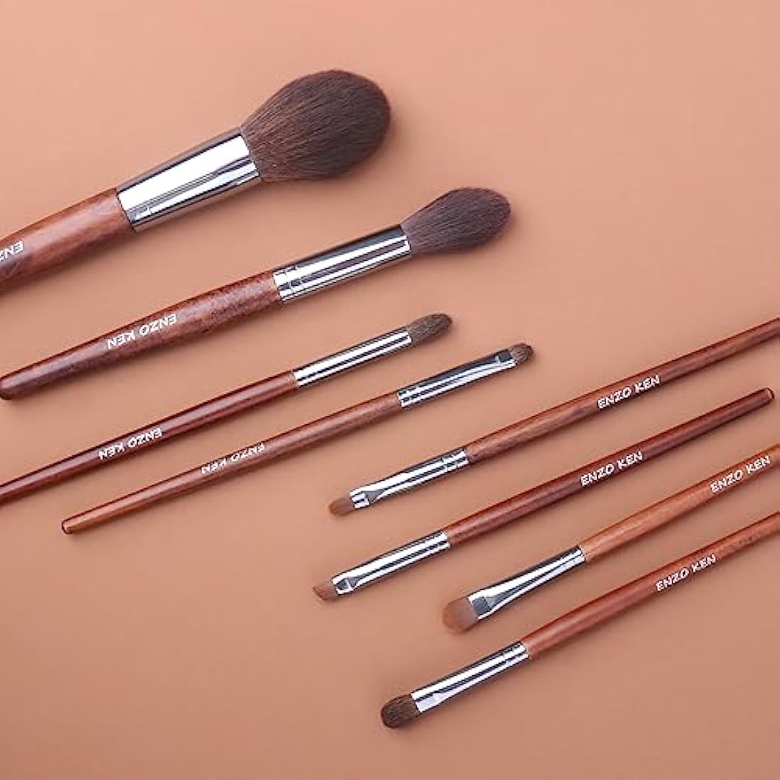 ENZO KEN Natural Hair Makeup Brushes Set Professional, Pony Hair Makeup Brush Set with Case, Cosmetic Brush Natural Bristle, Walnut Make up Brush Set Professional.