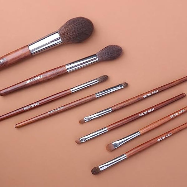 ENZO KEN Natural Hair Makeup Brushes Set Professional, Pony Hair Makeup Brush Set with Case, Cosmetic Brush Natural Bristle, Walnut Make up Brush Set Professional.