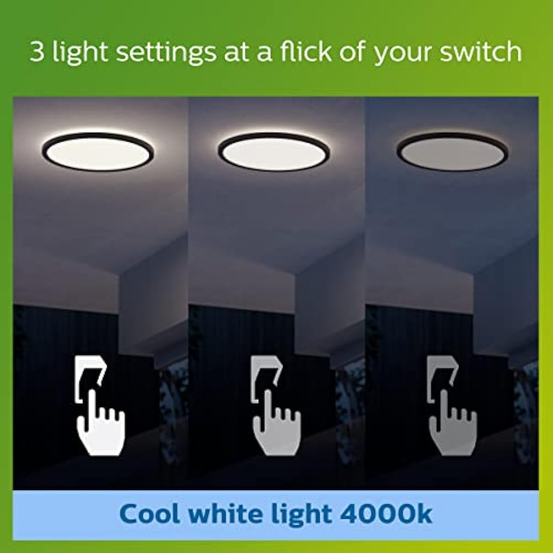 Philips LED SuperSlim Outdoor Ceiling Light 15W [Cool White - Black] Water Resistant IP54, For Garden, Patio and Terrace Lighting.