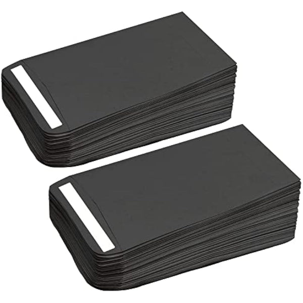 100Pcs Small Black Envelopes - Self-Adhesive Seed Packets, Kraft Paper Coin Envelopes for Wages, Coins, Beads or Stamps (10x6cm/3.9x2.4inch)