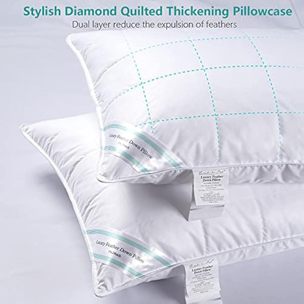 Threads For Bed Natural Feather & Down Pillows Pack of 2, Luxury Sleeping Pillow with Downproof Dual Layer Cover, Medium/Soft Density Support Pillow For Back & Side Sleeper - 19x29