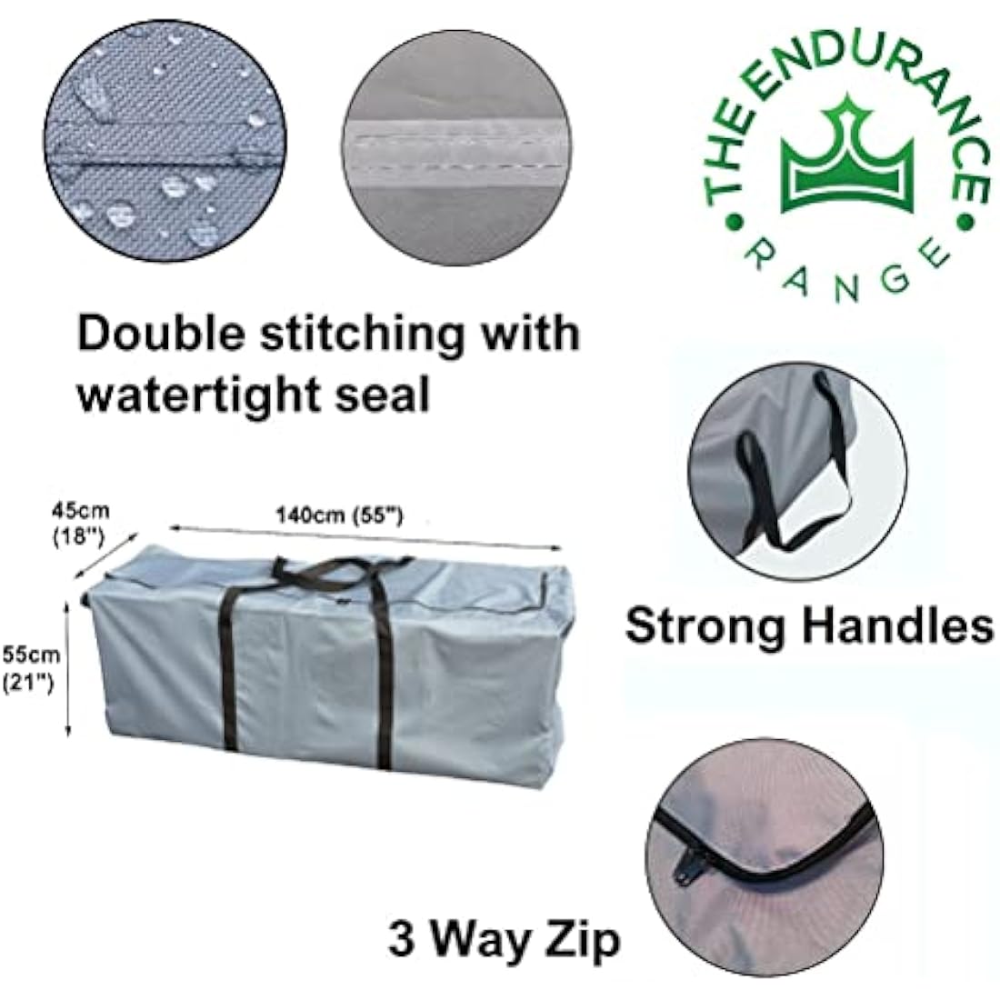 Kingsbridge Garden Furniture Cushion Storage Bag, 600D Fabric, Double Stitching, Heavy Duty, Moisture Resistant LxWxH 140cmx45cmx55cm (use indoors/sheltered areas)