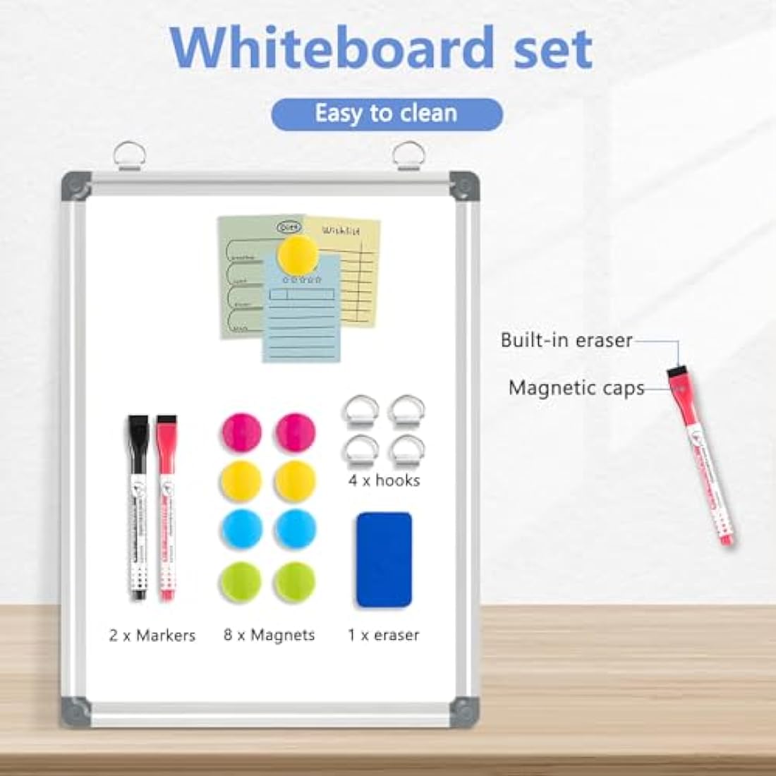 DOLLAR BOSS Magnetic Whiteboard Double-Sided 30 X 40 cm Dry Erase White Board for Walls with Pen Tray, Aluminium Trim and Dry-Wipe Writing Surface for School, Home and Office