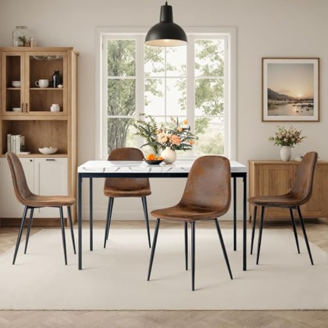 Homy Casa Set of 4 Dining Chairs Soft Chairs and Backrest Kitchen with Solid Metal Legs for Living Room Lounge Home Brown