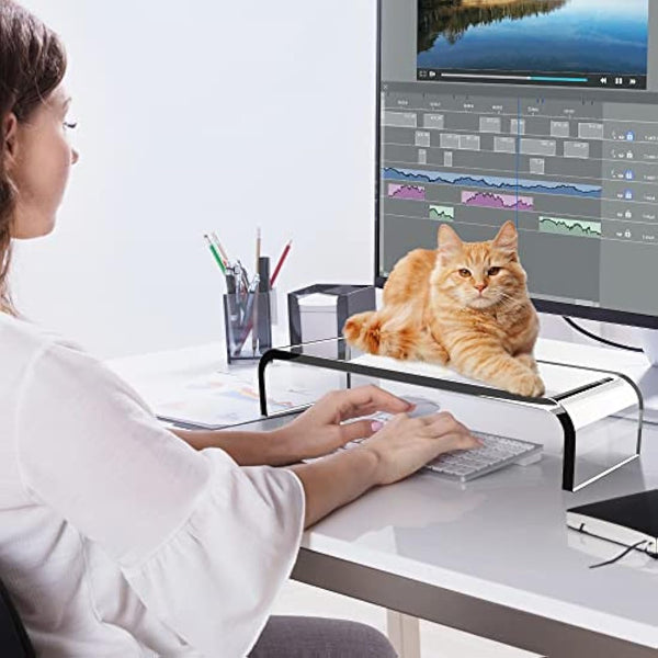 AboveTEK Acrylic Monitor Stand, Premium Large Monitor Riser 20 inch, Crystal Clear Acrylic Laptop Desk Stand for Home Office Printer TV Screen Keyboard Storage