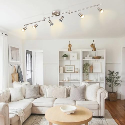 DINGLILIGHTING LED Ceiling Spotlight, 6-Way Rotatable, Matt Nickel Finish, 6x4W GU10 LED Bulbs (400LM, 3000K), For Kitchen, Living Room, Bedroom