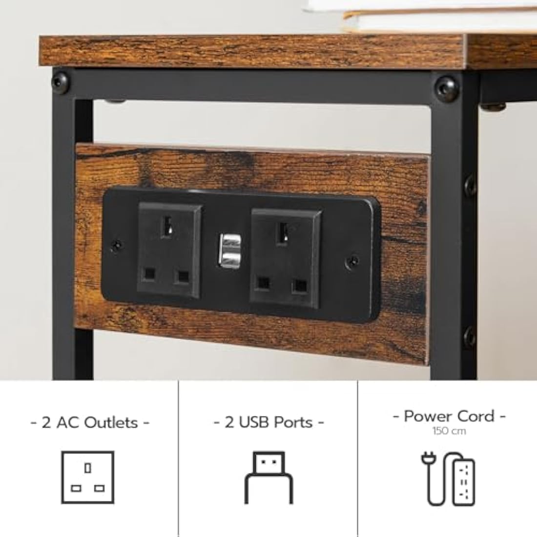 HOOBRO Console Table with Power Outlets, Slim Console Table with Charging Station, Hallway Table, Narrow Sofa Table for Small Space, Hallway, Entryway, Living Room, Rustic Brown and Black EBF75KXG01G1