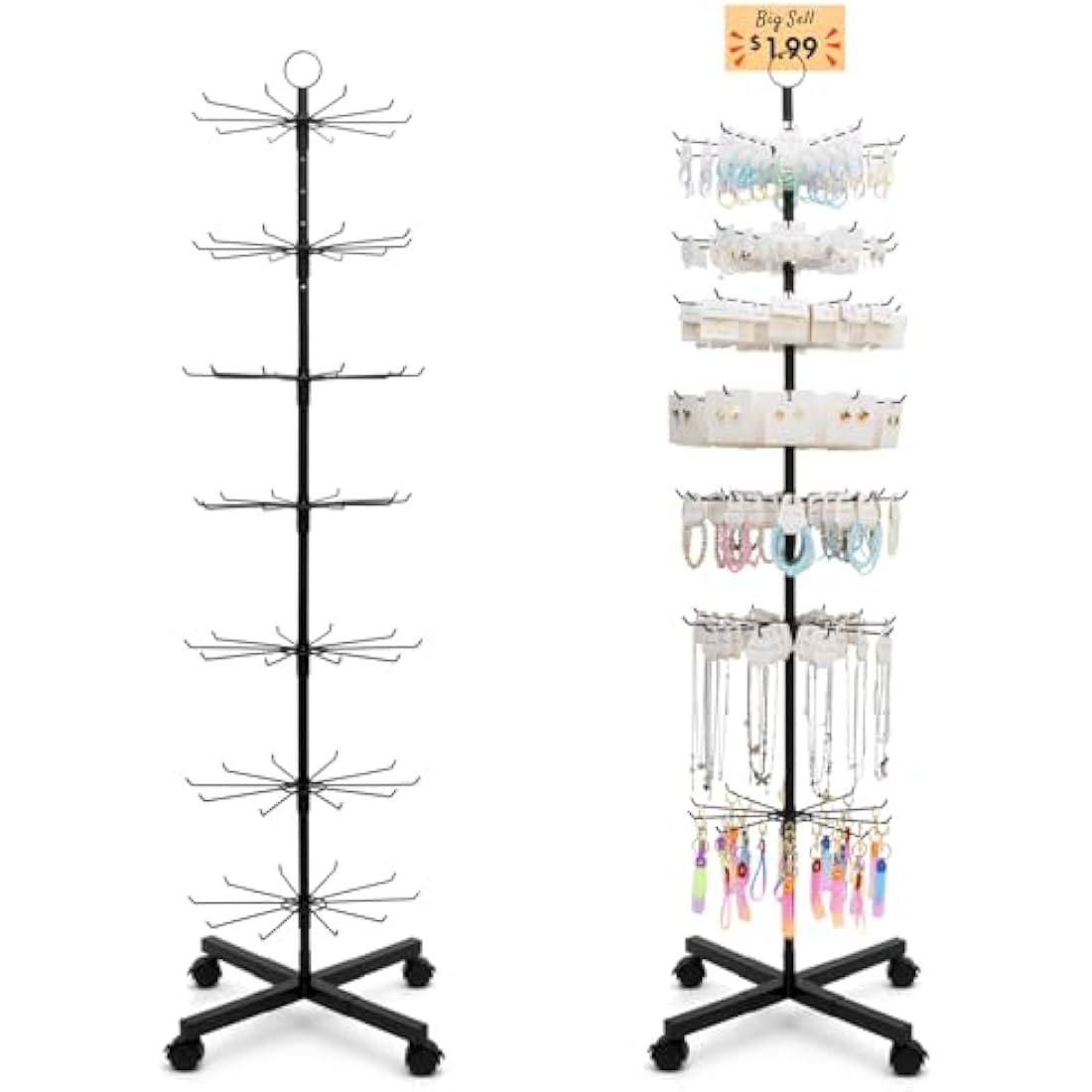ANBOXIT Retail Display Rack, Rotating Display Rack for Jewelry Vendor Events & Stores, 7 Tier Movable and Adjustable 1 PCS - Black