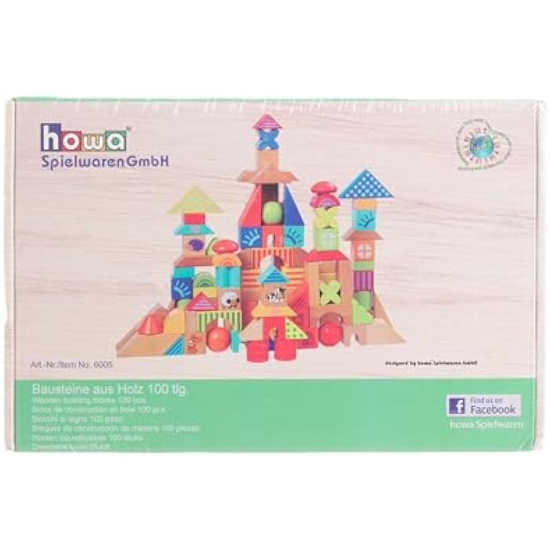howa 6005 Wooden Building Blocks Made of Beech 100 Pieces