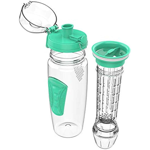 Fruit Infuser Water Bottle 32oz Durable with Detachable Ice Gel Ball,Large - BPA Free Tritan, Flip Lid, Leak Proof Design - Sports, Camping (Mint)
