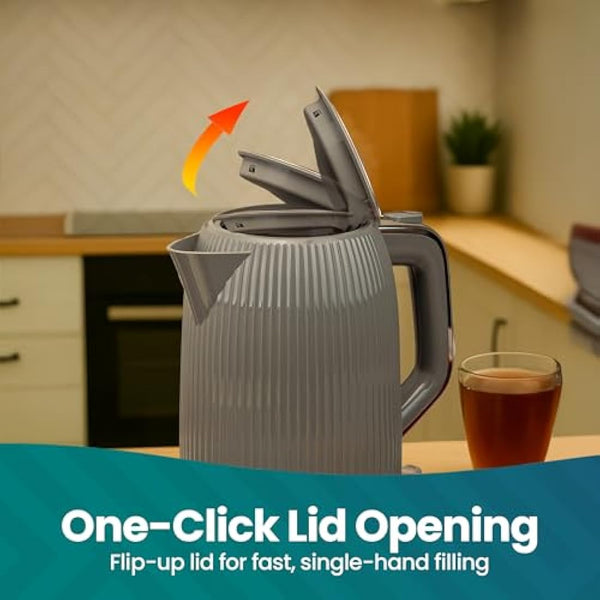 Innoteck Kitchen 1.7L Cordless Electric Kettle with Stainless Steel Body, BPA-Free Electric Kettle with Auto Shut-Off Safety & 360° Base Quiet Fast Boil Kettle for Tea and Coffee, Grey