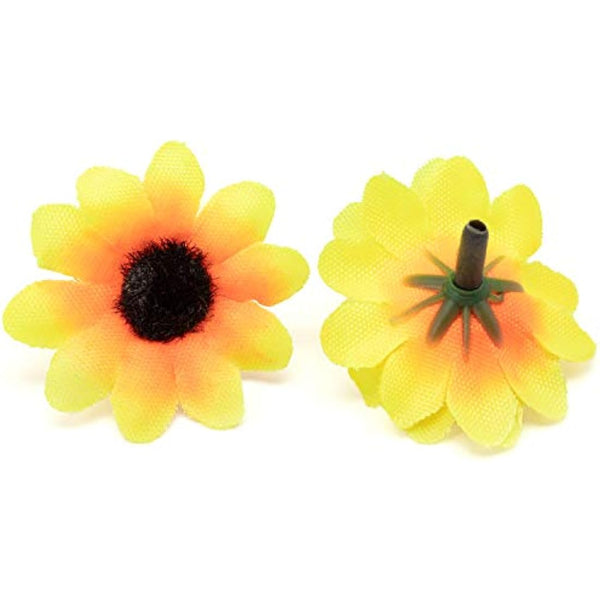 AKORD Approx 100pcs Artificial Gerbera Daisy Flowers Heads for DIY Wedding Party Sunflower, Yellow/Black, 0.38 x 0.38 x 0.2 cm