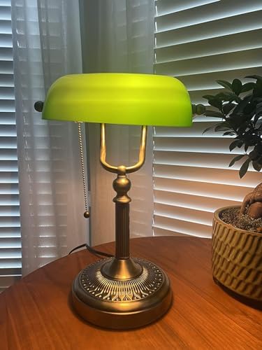 Newrays Green Glass Bankers Desk Lamp with Pull Chain Switch Plug in Fixture