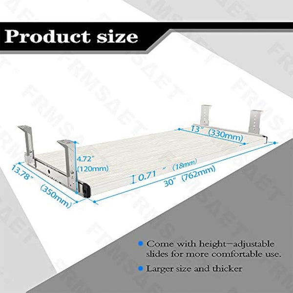 FRMSAET Furniture Accessories Office Product Suits Hardware 20/24/30 inches Keyboard Drawer Tray Wood Holder Under Desk Adjustable Height Platform. (30 inches, White)