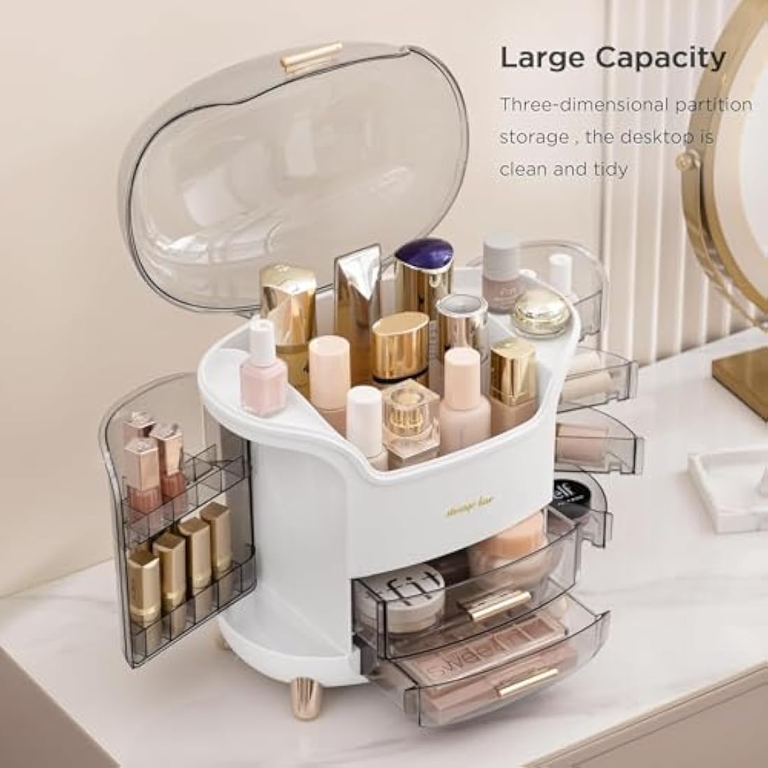 Kousee Make Up Storage Organizer Box Skincare Display Case Dust Water Proof, Vanity Organiser with Drawers for Cosmetics, Lipsticks, Perfume-Ideal for Bathroom Countertop, Bedroom Dresser