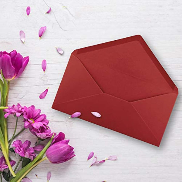 Gummed Envelopes | DL Format 110 x 220 mm | Completely Coloured Paper | Postal Envelopes without Window | Ideal for Christmas, Greetings and Invitation Cards | FarbenFroh Series 150 Umschläge dark red