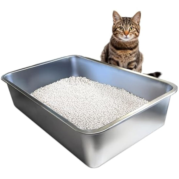 iPrimio Non-Stick Plated Stainless Steel XL Cat Litter Box - Extra Large High-Sided Litterbox for Big Cats - Never Absorbs Odor, Stains, or Rusts - Easy Cleaning Cat Litter Tray (1 Teflon-Coated Pan)