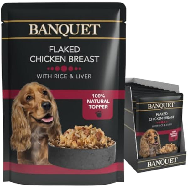 HiLife Banquet - Wet Dog Food - Flaked Chicken Breast, Rice, Liver - 100% Natural Ingredients, 15 Pouches x 100g