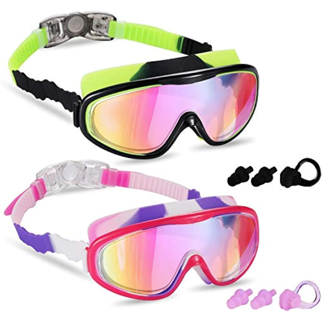 Yizerel 2 Pack Kids Swim Goggles, Swimming Glasses with Electroplating for Children and Early Teens from 3 to 15 Years Old, Wide Vision, Anti-Fog, Waterproof, UV Protection (Set of 2)