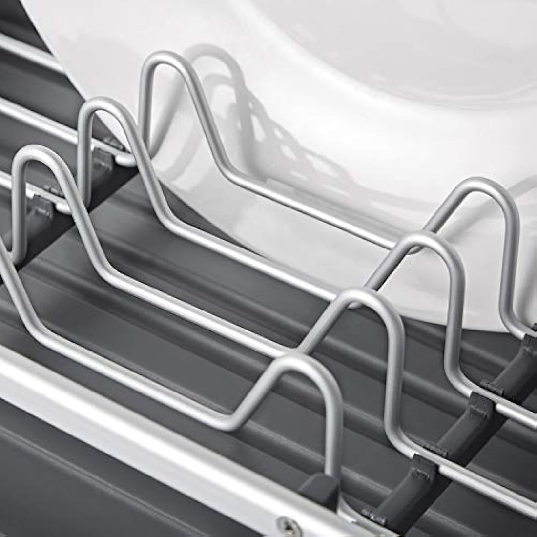 KINGRACK Aluminum Dish Drainer, Dish Drying Rack with Removable Drip Tray, Utensil Holder, Draining Board, Grey Dish Rack Drainers for Small Kitchens