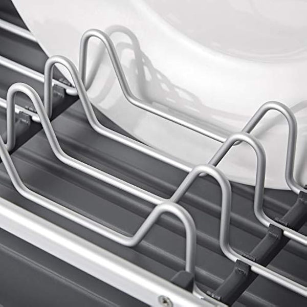 KINGRACK Aluminum Dish Drainer, Dish Drying Rack with Removable Drip Tray, Utensil Holder, Draining Board, Grey Dish Rack Drainers for Small Kitchens