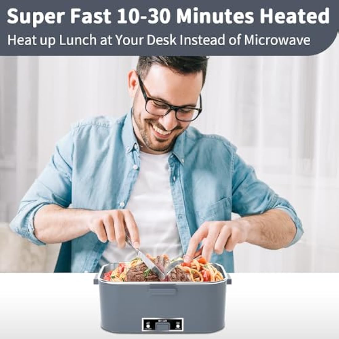 SOOOEC Electric Heated Lunch Box 100W - 3-in-1 1.8L Super Fast Portable Lunch Boxes Food Heater for Adults,12V/24V/110-220V Heating Lunch Box for Car Truck Office Home with Leak-Proof Compartment Lid