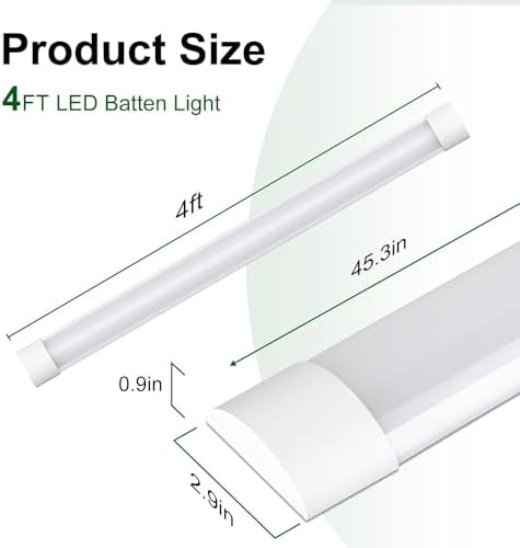 muzha 4 Packs LED Batten Lights，PC Body， 4FT 36W 4000k 3600lm,Low Profile Wall or Ceiling Surface Mounted Fitting for Home/Workshop/Office/School Restaurant (4FT)