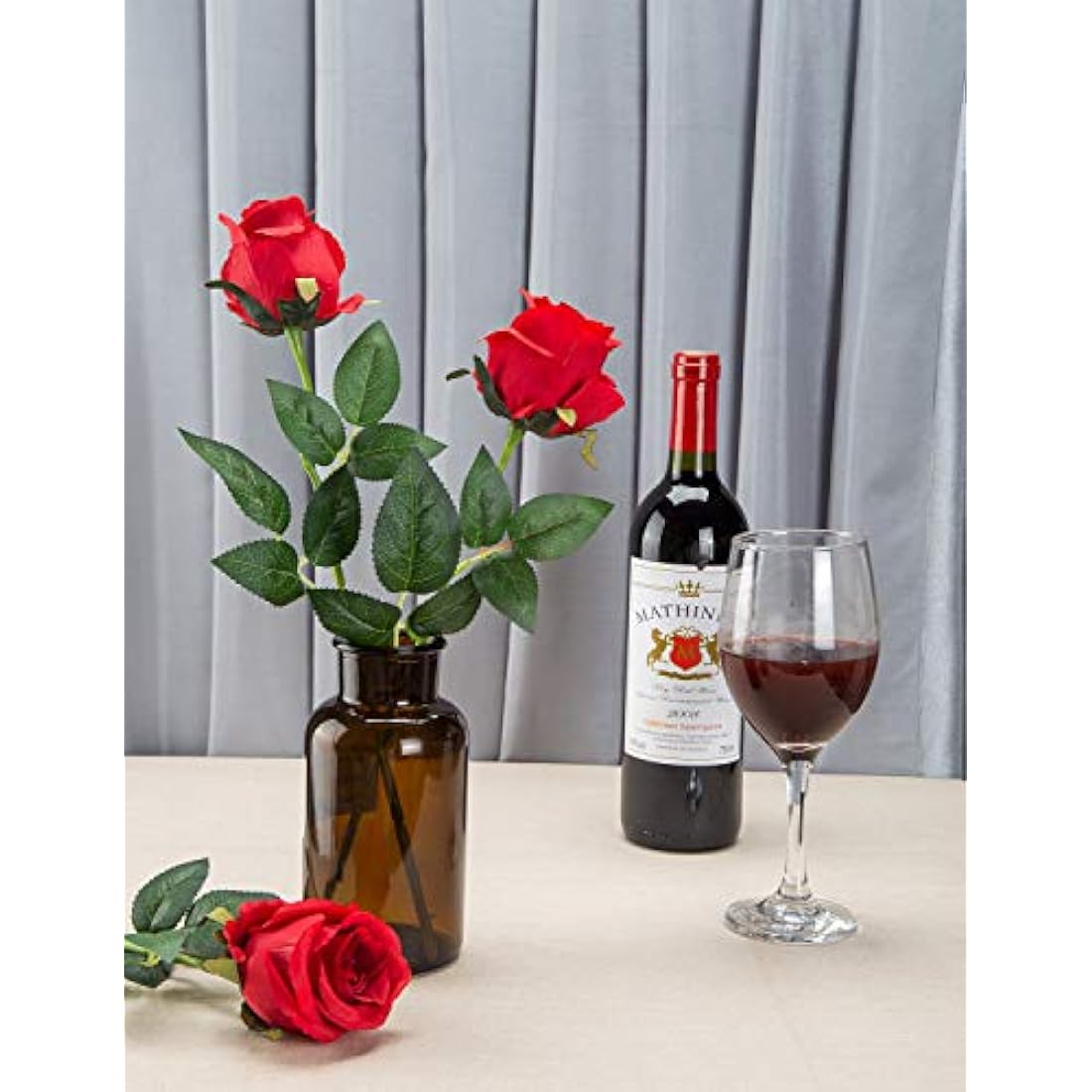 Flojery 10pcs Artificial Rose Flowers Long Stem Fake Silk Roses for DIY Wedding Bouquet Table Centerpiece Home Decor,Red