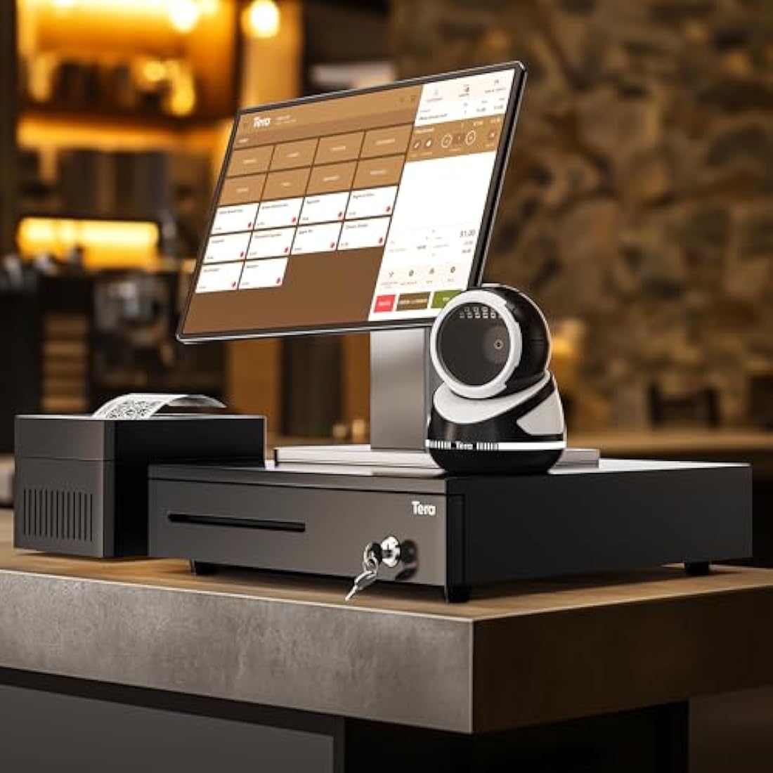 Tera 16" Cash Register Drawer Auto Open with 5 Bill 8 Coin Cash Tray 6 Keys Removable Coin Compartment Key-Lock 24V RJ12 Interface Media Slot for Point of Sale POS System Shop Business 4042G