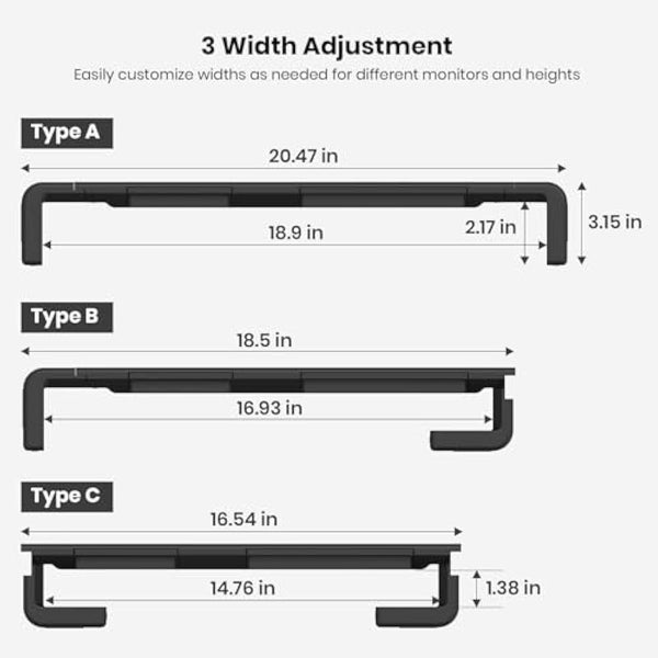 Foldable Monitor Stand - Klearlook Computer Monitor Riser with Storage Drawer&Tablet Phone Stand| Width Adjustable Monitor Stands for Desks| Desk Shelf Riser for Computer, Desktop, Laptop| Black