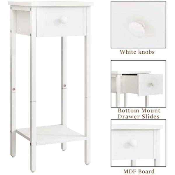 IBUYKE Slim Bedside Table Set of 2, Narrow Nightstand with Drawer, Telephone Table for Small Spaces, 25x25x70cm, Small Side End Table for Bedroom Living Room Hallway, White TMJ417W-2