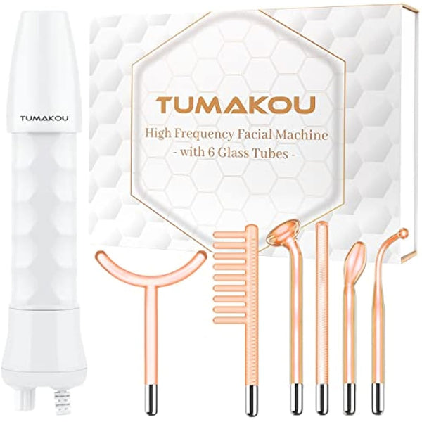 High Frequency Wand - TUMAKOU 6 IN1 Portable Neon High Frequency Facial Skin Tightening Wand Machine - Orange Light Therapy Electrode Face Device for Acne,Wrinkle,Hair - with Different 6 Glass Tubes