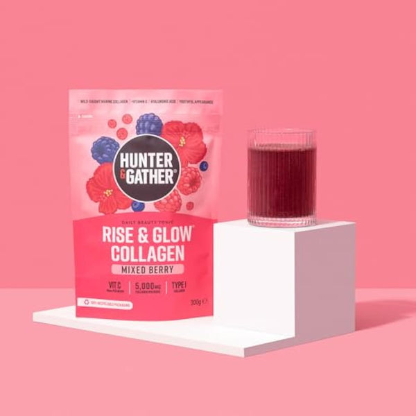 Hunter & Gather Rise & Glow Collagen Daily Beauty Tonic 300g - Mixed Berry - Wild Caught Marine Collagen - Real Food Ingredients with Hyaluronic Acid - Keto, No Added Sweeteners - Just Add Water