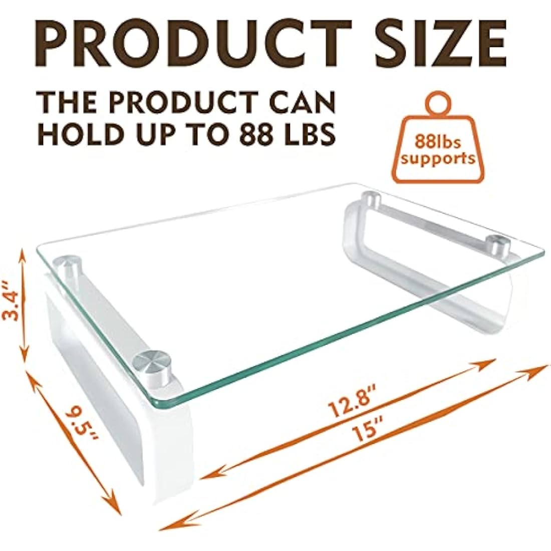 Hemudu Clear Computer Monitor Stand Riser Multi Media Desktop Stand for Flat Screen LCD LED TV, Laptop/Notebook, with Tempered Glass and Metal Legs, HD02T-001P