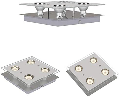 HiBay Modern Ceiling Light Chrome LED Kitchen Spotlight Fittings 4 Way Ceiling Spots GU10 Square Flush Lamp 240V for Bedroom, Living Room, Lounge -Bulbs Not Included