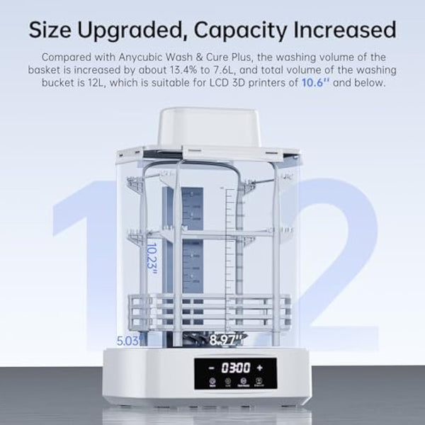 ANYCUBIC 3D Printer Wash and Cure 3 Plus, Larger 2 in 1 Wash Cure Machine for ANYCUBIC Photon Mono 6Ks Mars with Gooseneck Lights, IPA-Saving & Efficient Curing, Washing Size 8.97” x 5.04” x 10.24”