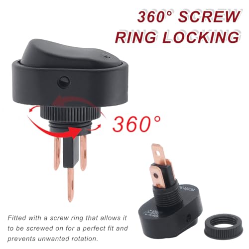 DAOKAI LED Lighted Rocker Switch 12V 30A SPST 3 Pin ON Off Toggle Switch Illuminated Red Lighted Oval Shaped Switch for Automotive Truck RV Boats - 5pcs