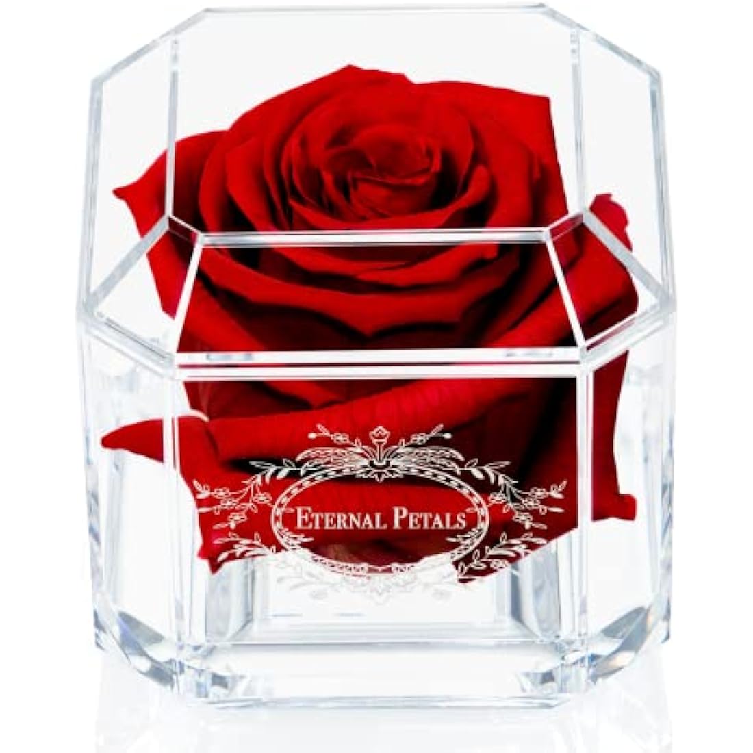Eternal Petals A 100% Real Rose That Lasts Years, Handmade in London, Flowers Delivery Next Day Prime UK – White Gold Solo (Deep Red)