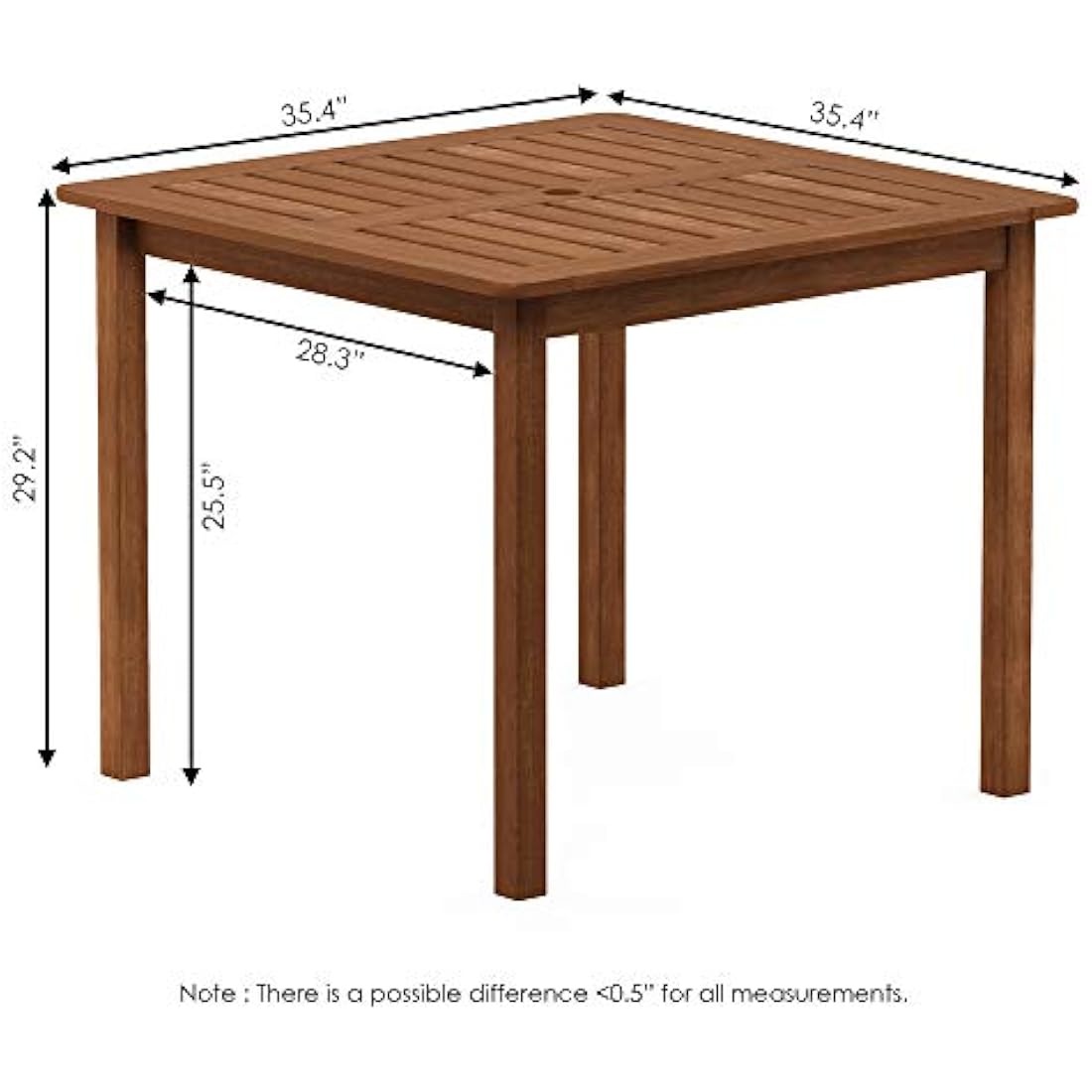 Furinno Hardwood Bermuda Square Table in Teak Oil, Wood, Natural, (W) x 74.17 (H) x 89.92 (D) cm