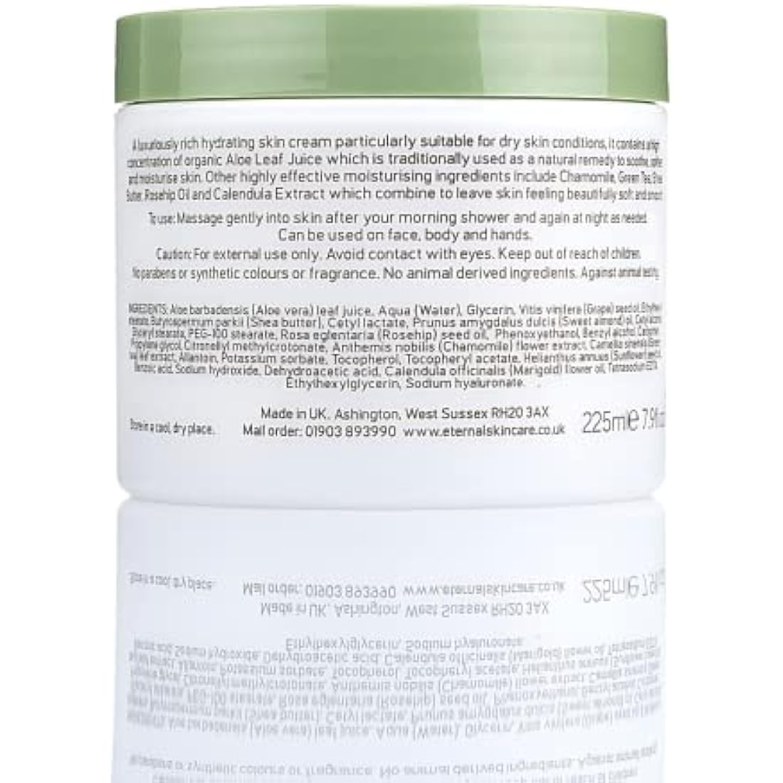 Eternal Skincare - Aloe Super Hydrating Moisturiser (225ml) Fragrance Free - Rich in Aloe Vera. For Dry and Sensitive Skin. For Body & Face. Made in UK.